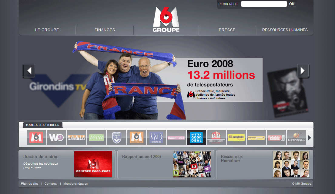 Screenshot du site internet M6 Groupe
