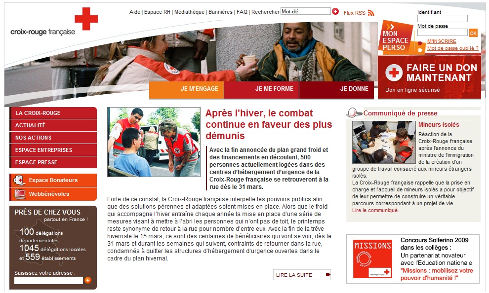 Screenshot du site de la croix rouge
