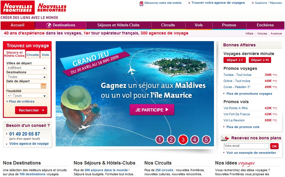 Screenshot après refonte du site internet de Nouvelles Frontières