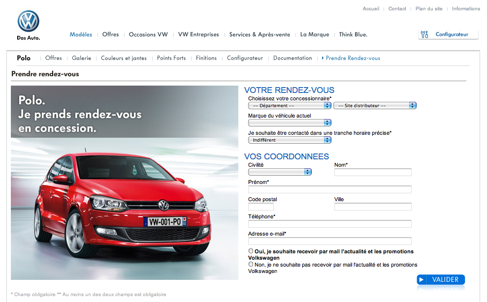 Portail de gestion des leads Volkswagen