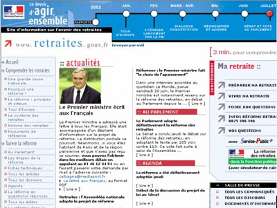 Screenshot du site de l'elysée