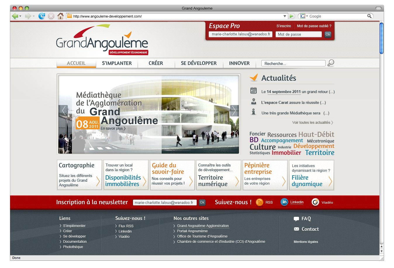 Réalisation du site internet "Angoulême Developpement"