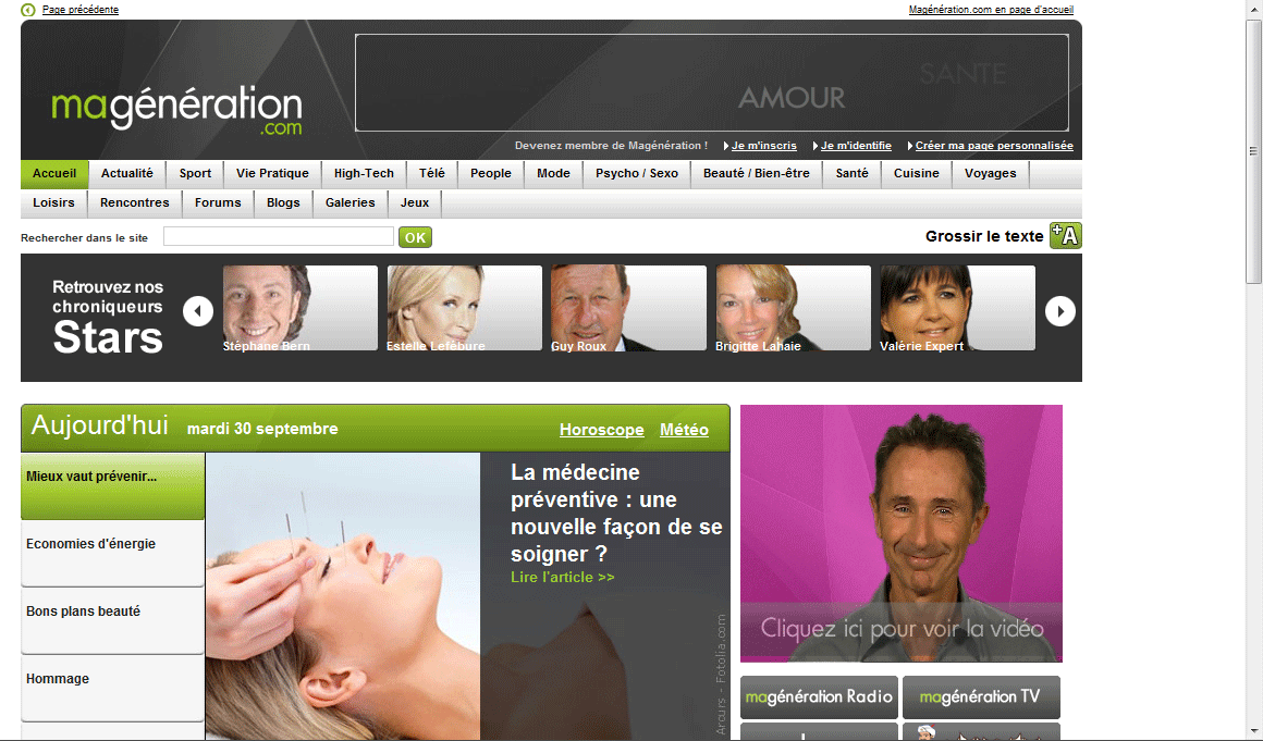 Screenshot du site internet magénération.com