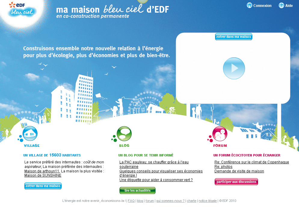 Screenshot du site "Ma maison bleu ciel d'EDF"