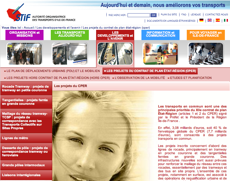 Screenshot du site institutionnel du STIF