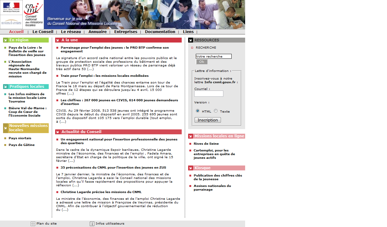 Screenshot du site du CNML