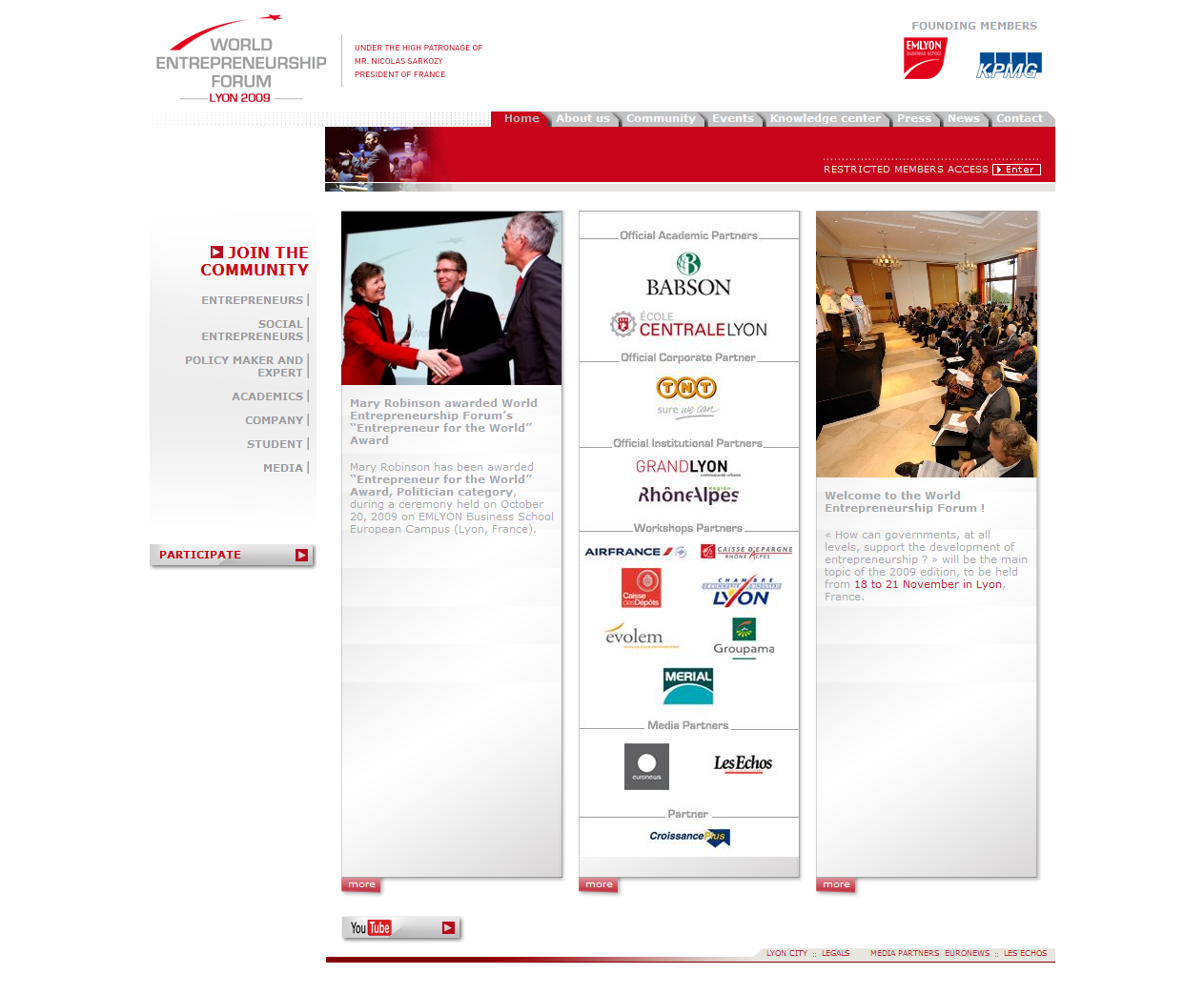 Screenshot du site internet dédié à l’événement World Entrepreneurship Forum