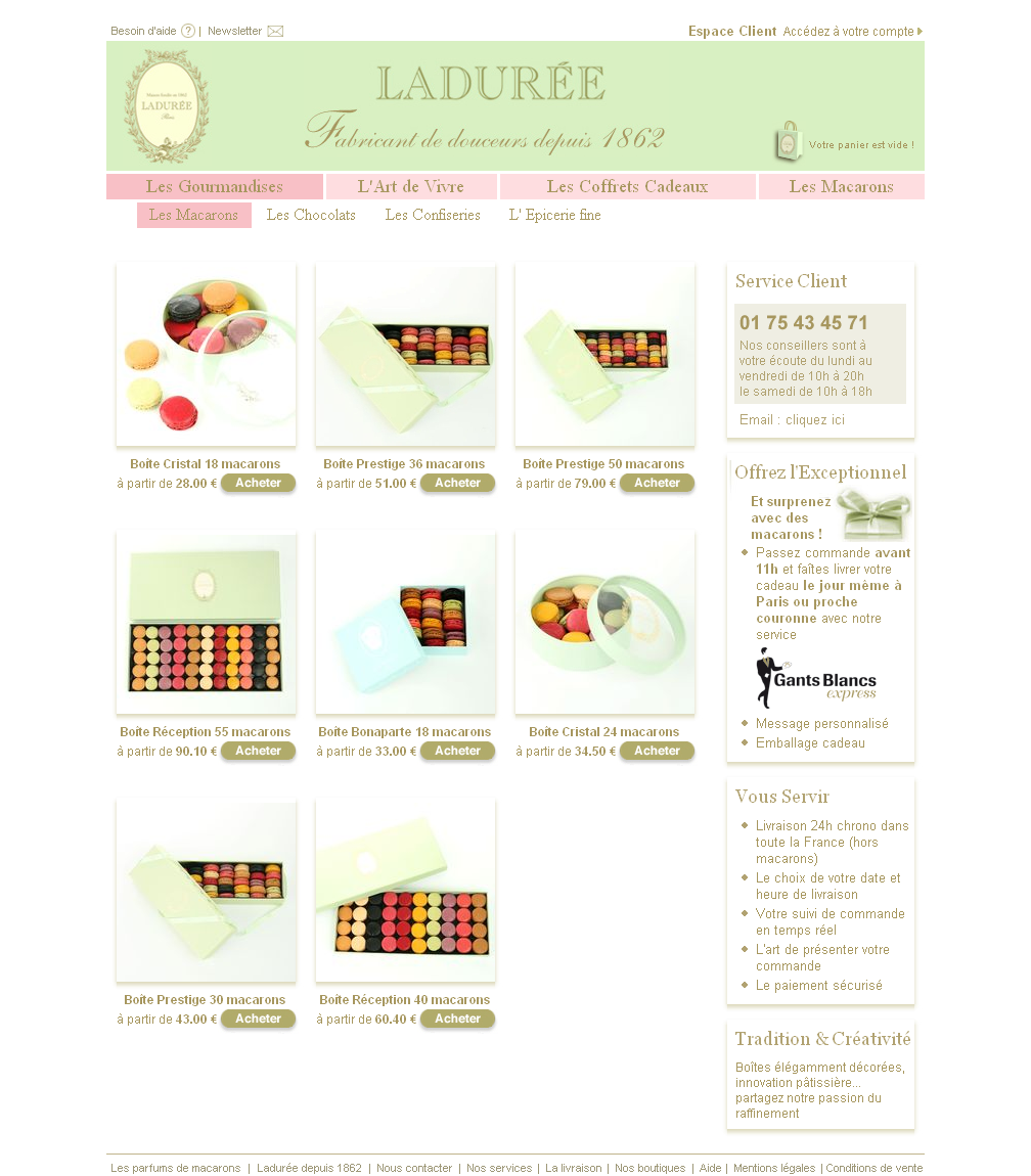 Screenshot de la plateforme ecommerce ladurée