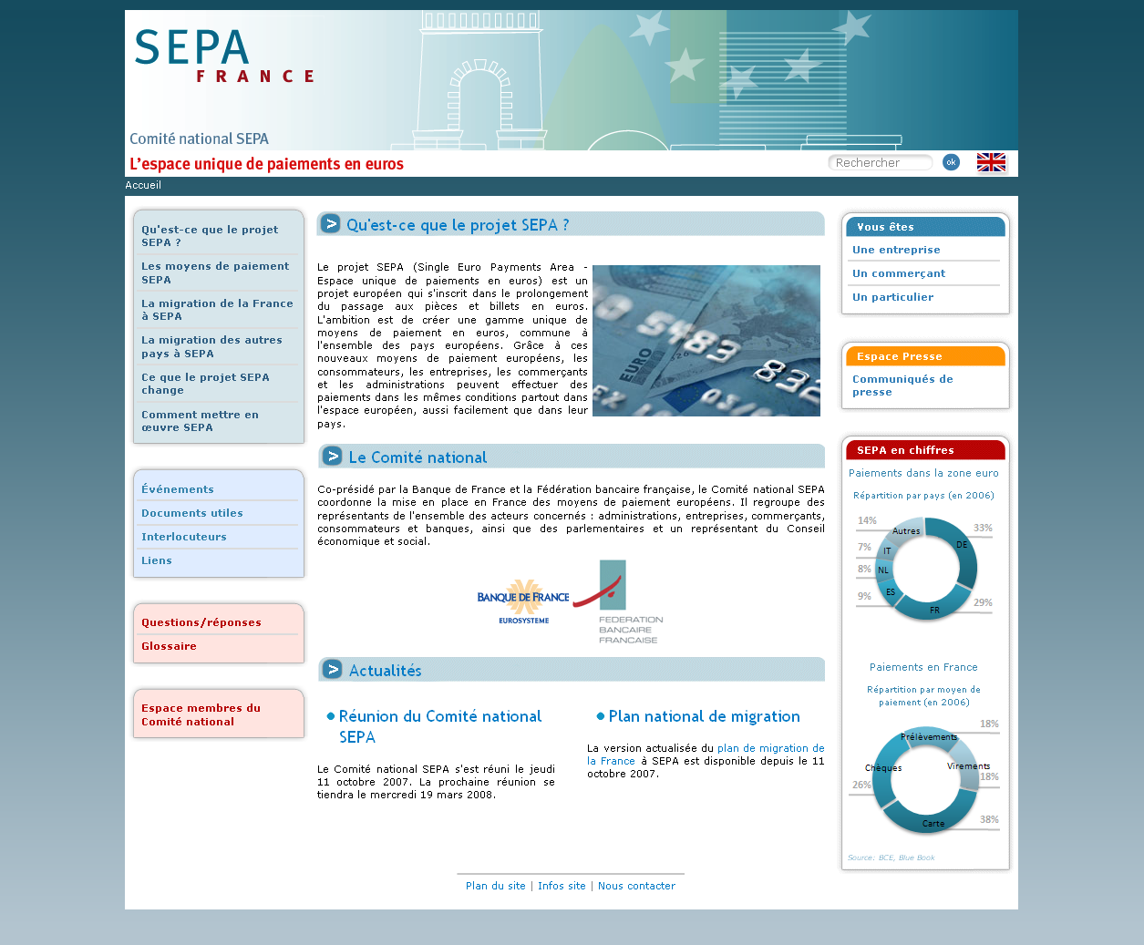Screenshot du site Internet SEPA