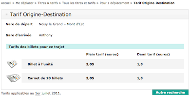 Gestion des Tarifs et refonte Javascript Itinéraire de la RATP
