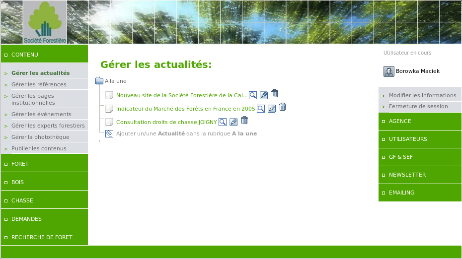 Screenshot du nouveau site internet de la Société Forestière